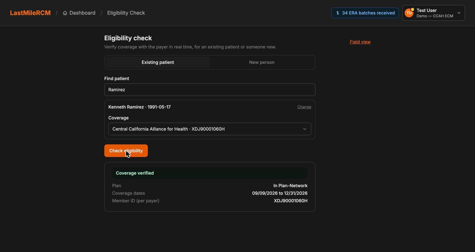 Eligibility check with coverage verified